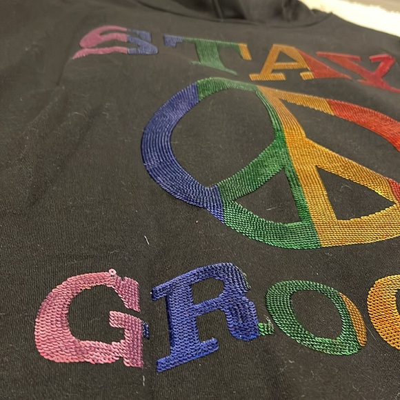 NWOT Black hoodie w/ sequins peace sign & “Stay Groovy” - size small - Picture 4 of 4